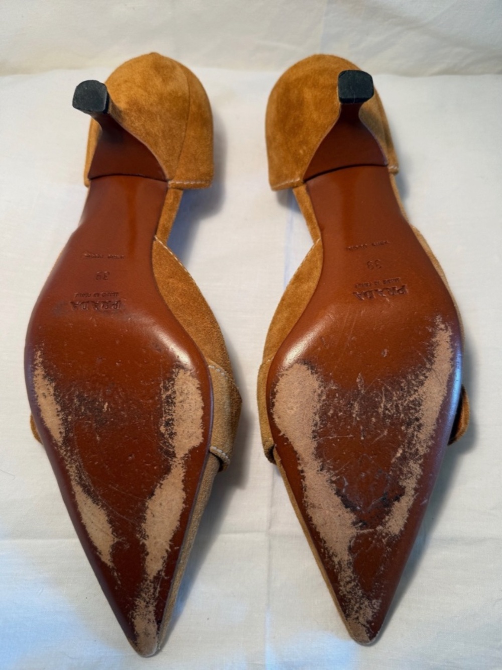 Vintage Prada S/S 2002 Brown Suede Buckle Kitten Heels Size 39 - Picture 9 of 10